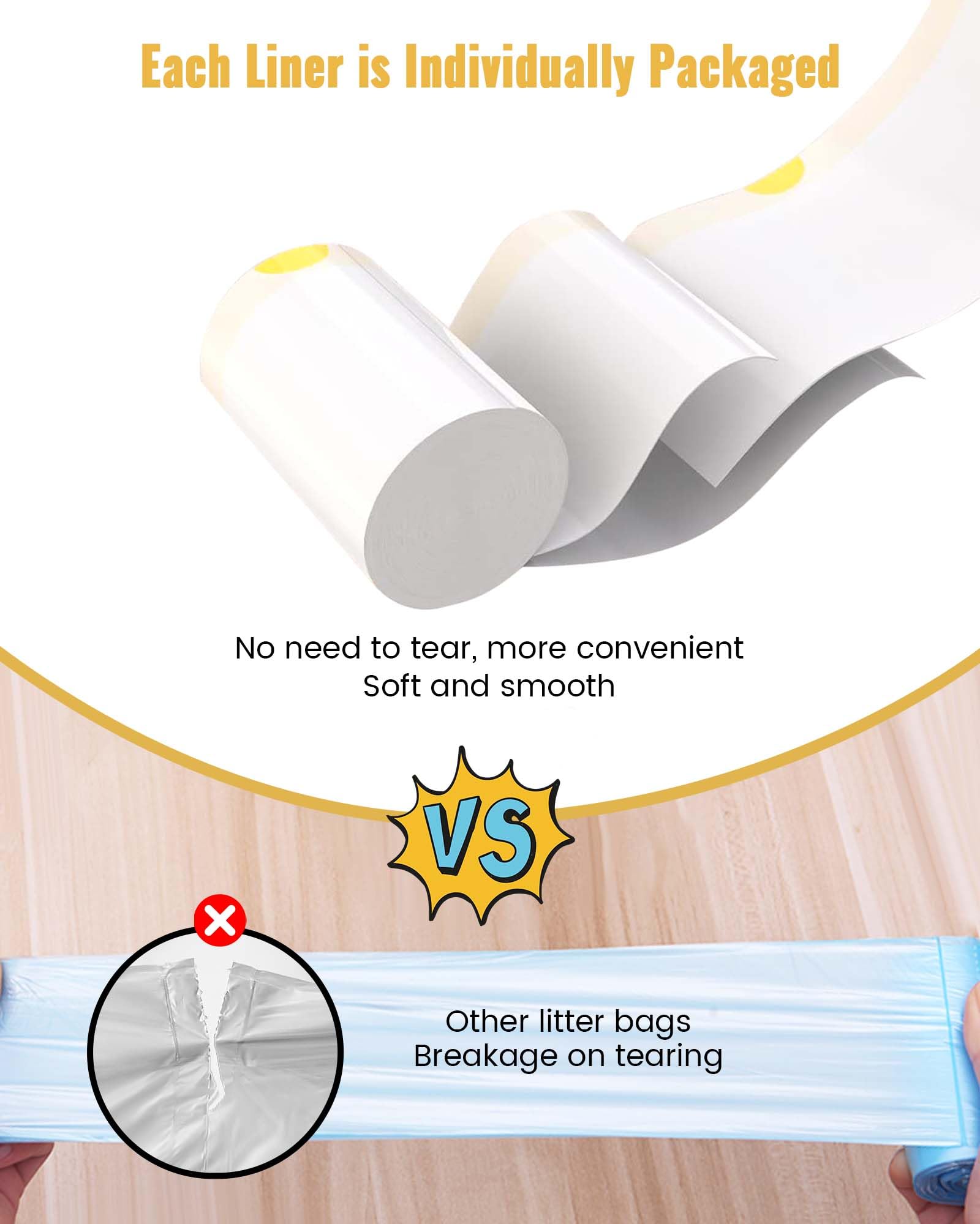 KONE cat litter box liners puncture-resistance close-up emphasizes leak-proof performance.