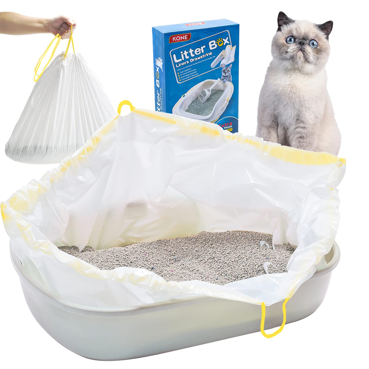 KONE cat litter liner jumbo 45x18 with drawstring for quick changes