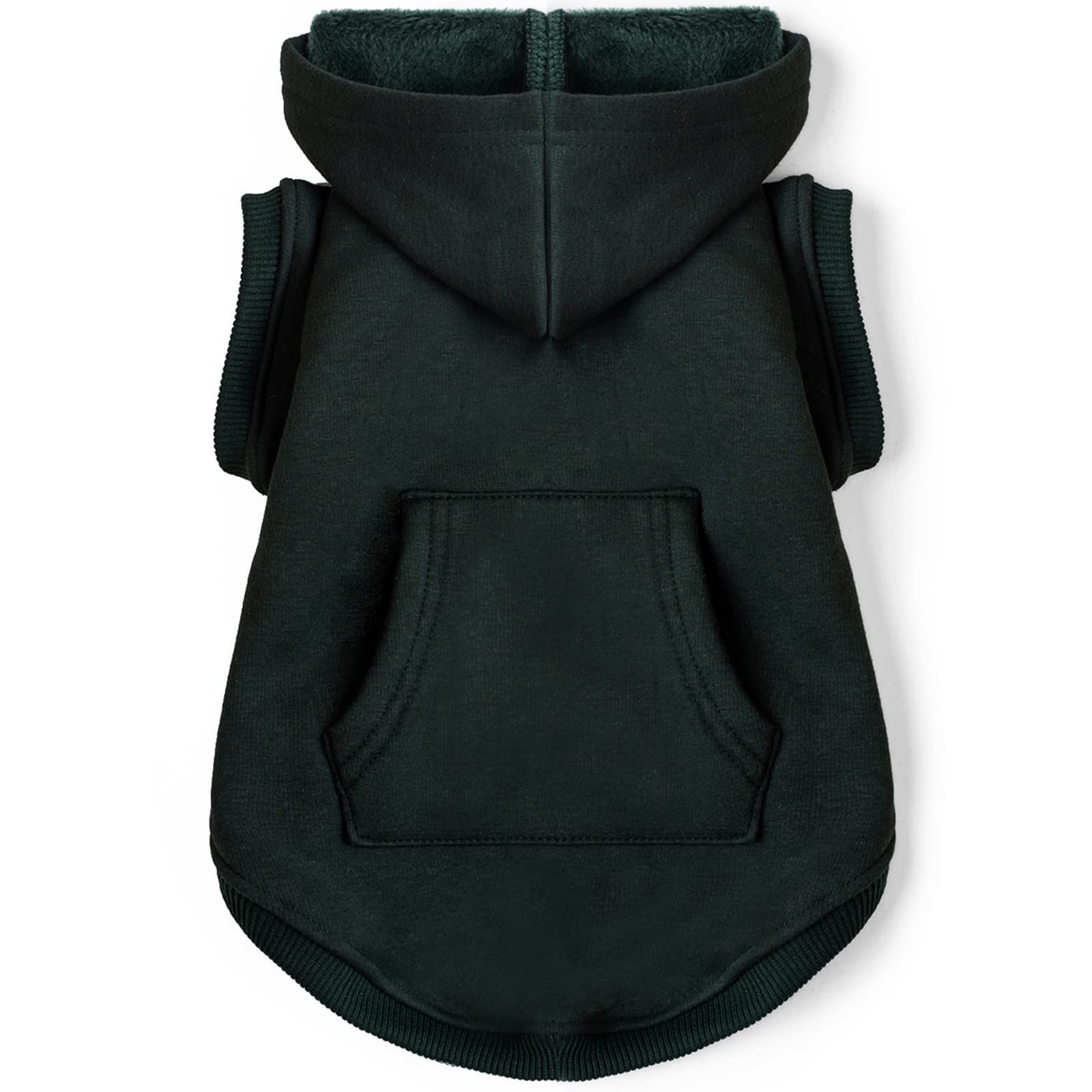 Koneseve dog hoodie green front view showing cozy fleece warmth