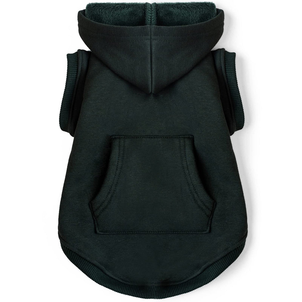 Koneseve dog hoodie green front view showing cozy fleece warmth