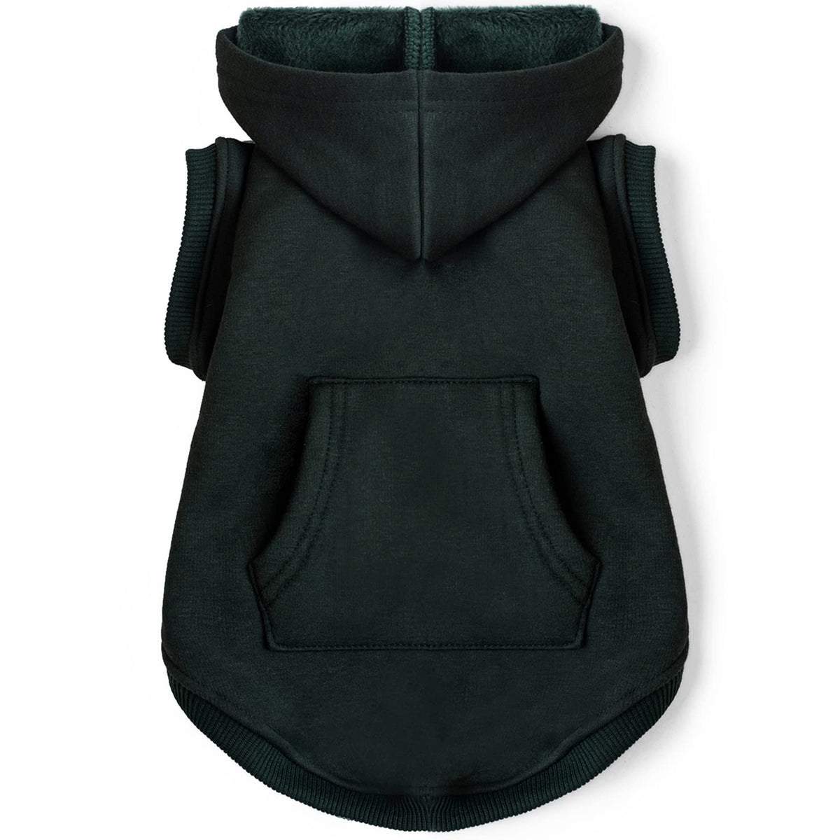 Koneseve dog hoodie green front view showing cozy fleece warmth