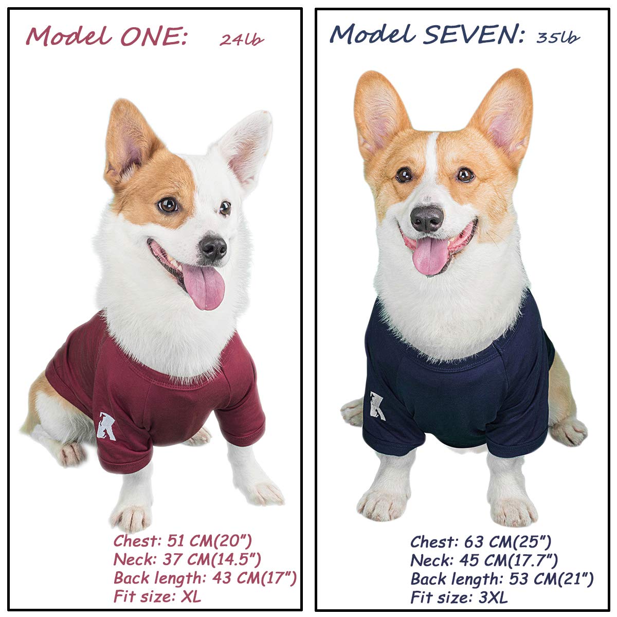 Koneseve dog shirt two-pack blue red front view showcases color options.