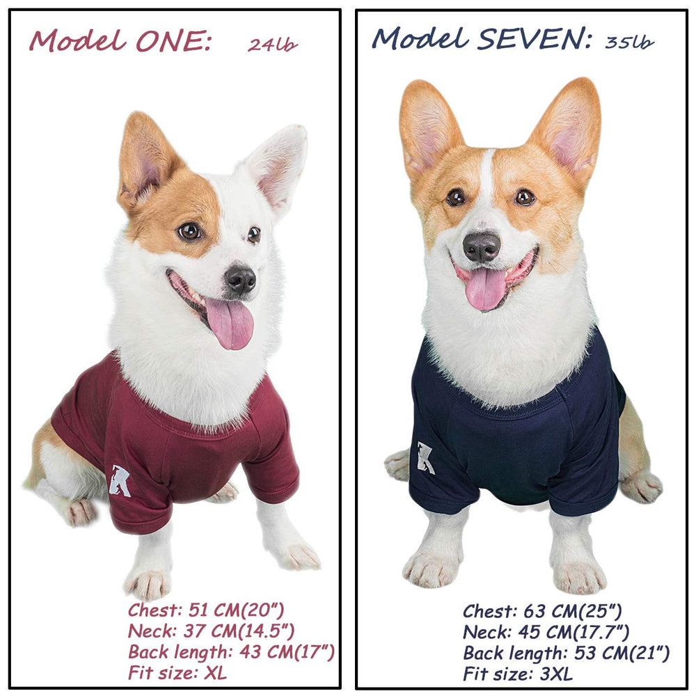 Koneseve dog shirt two-pack blue red front view showcases color options.