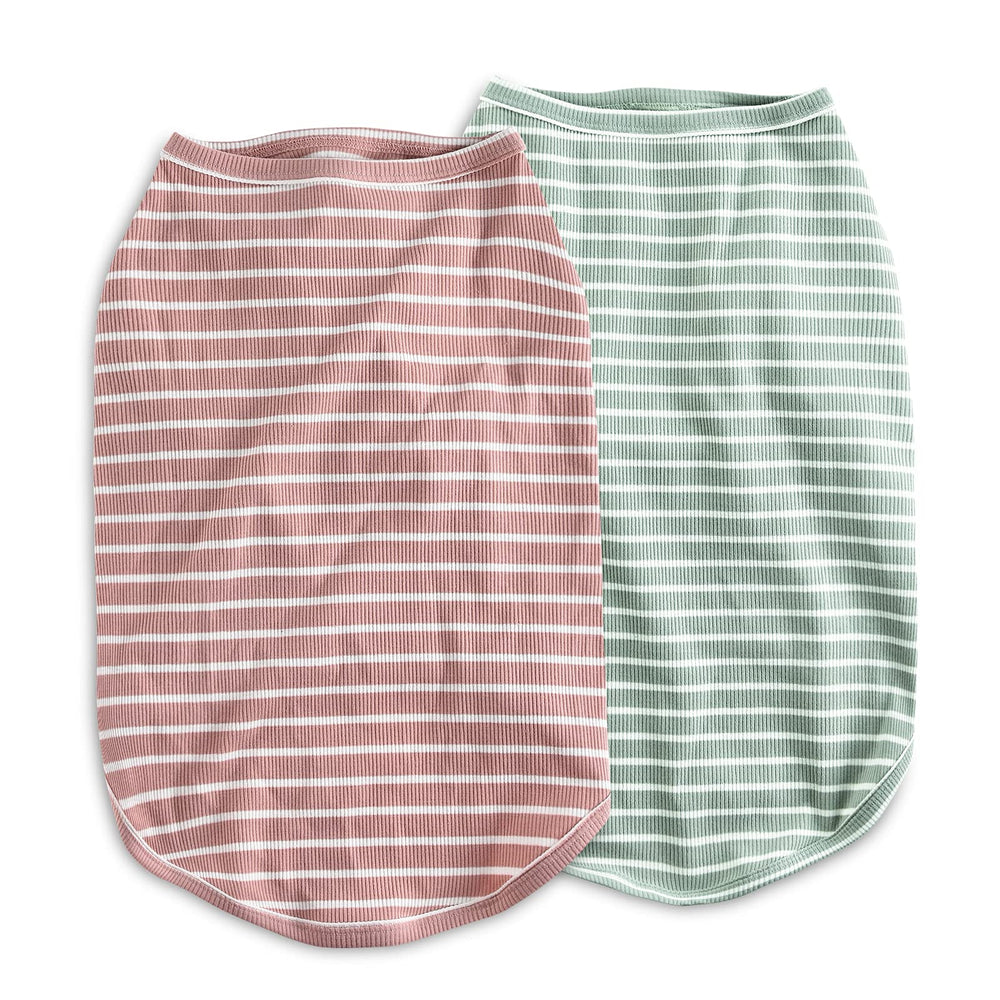 Koneseve dog shirt vest green stripe full view; stylish fit for outdoor adventures.