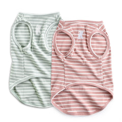 Koneseve dog shirt vest pink stripe full view; breathable, lightweight daily wear.