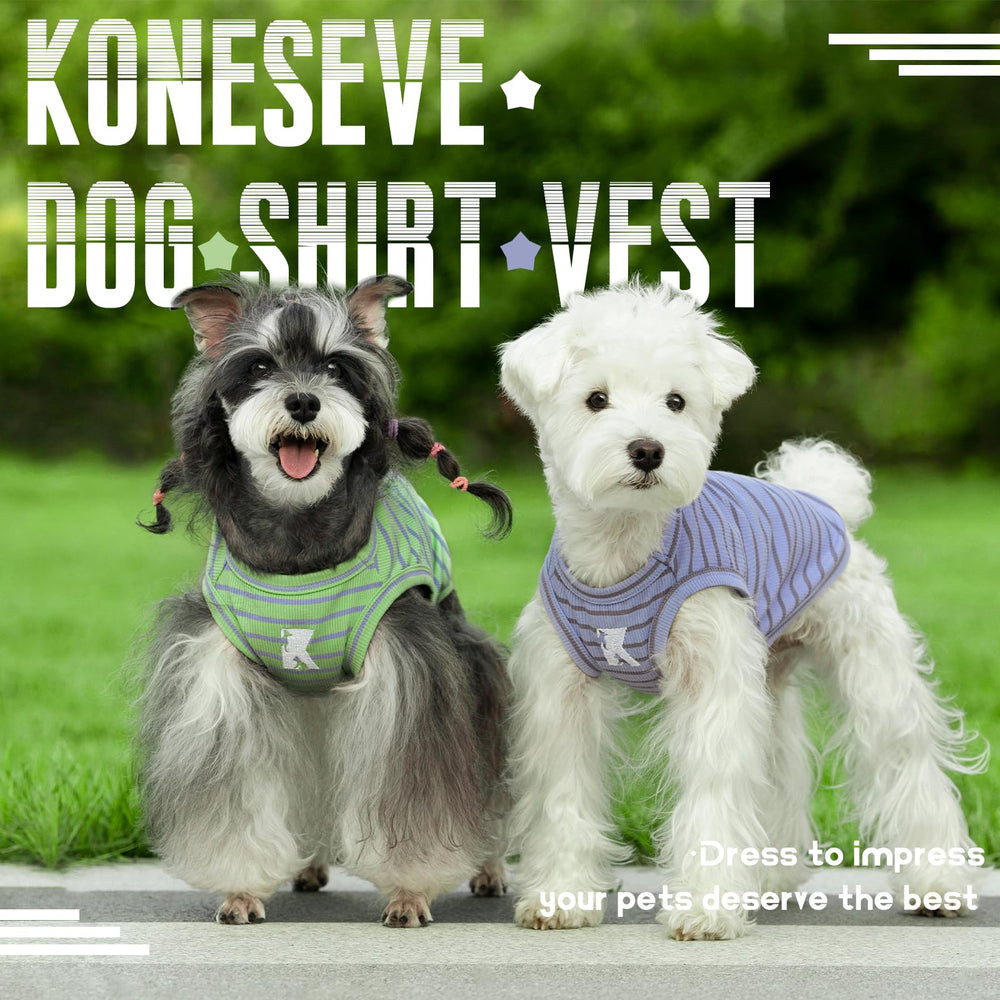 Koneseve dog shirts 2pack stretchy fabric enables easy pullover and active movement.