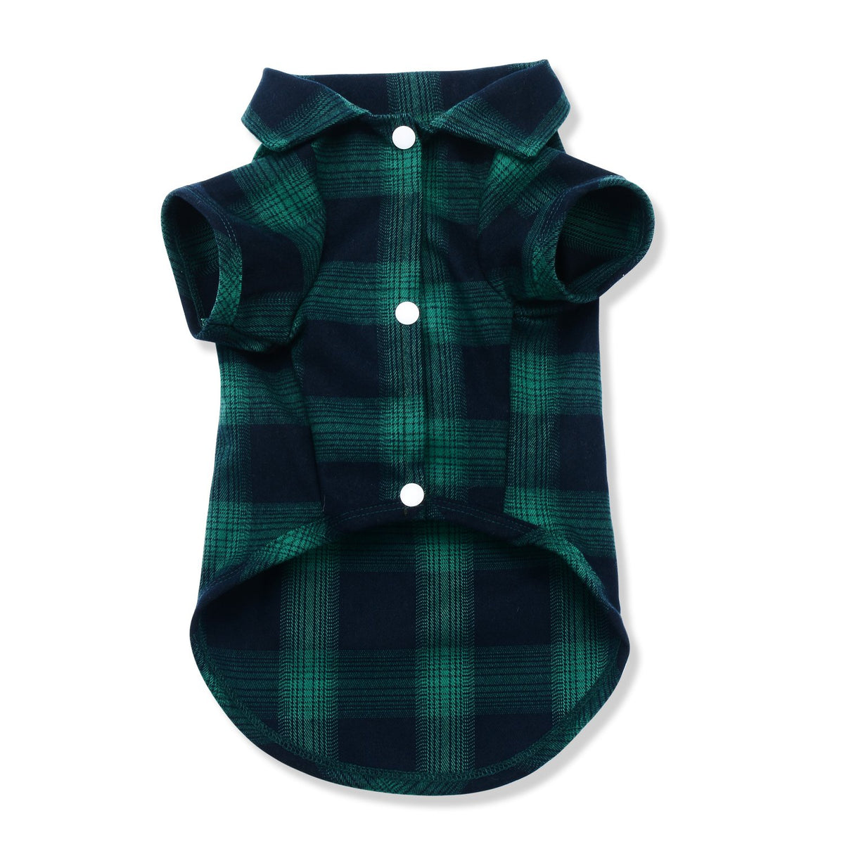 Koneseve plaid shirt green, front view on pet, breathable cotton for all-day comfort.