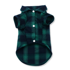 Koneseve plaid shirt green, front view on pet, breathable cotton for all-day comfort.