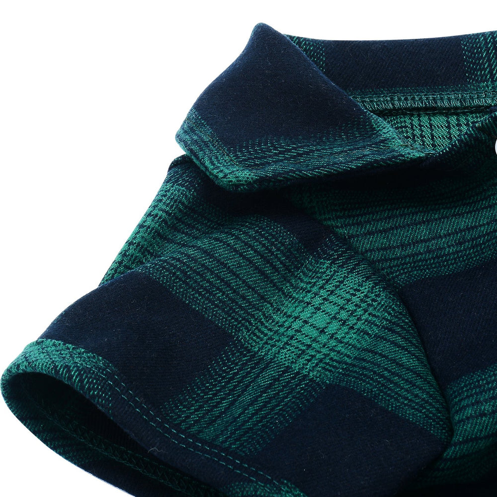 Koneseve plaid shirt green size chart image helps choose chest-neck-back measurements.