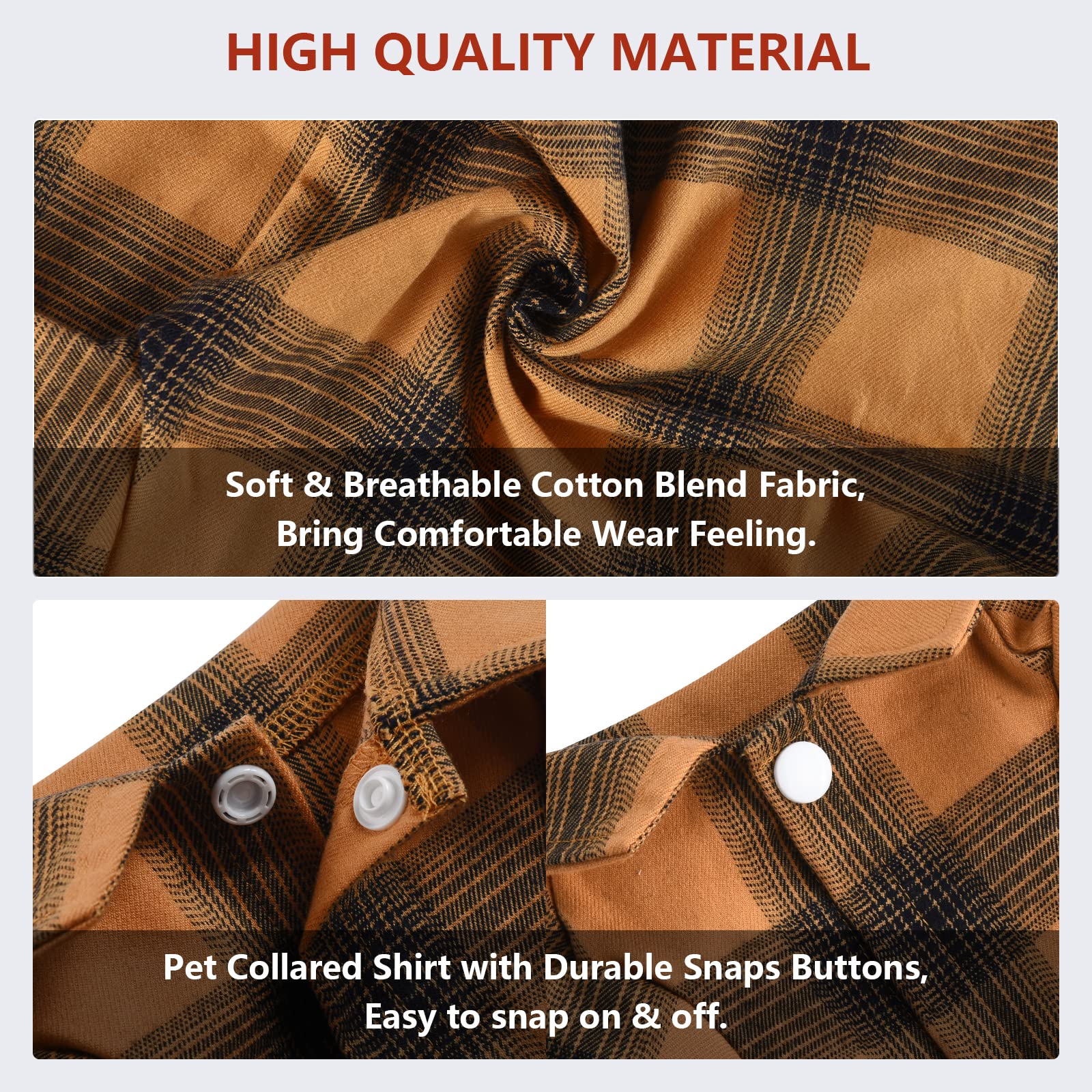 Koneseve yellow plaid dog shirt material closeup shows soft cotton and durable stitching