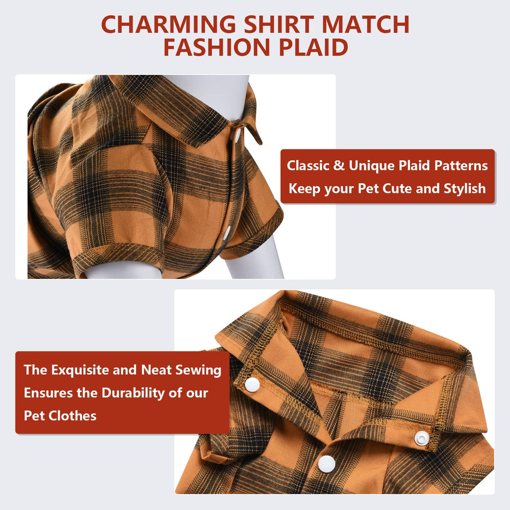 Koneseve yellow plaid dog shirt snaps closeup highlights secure closures for daily wear
