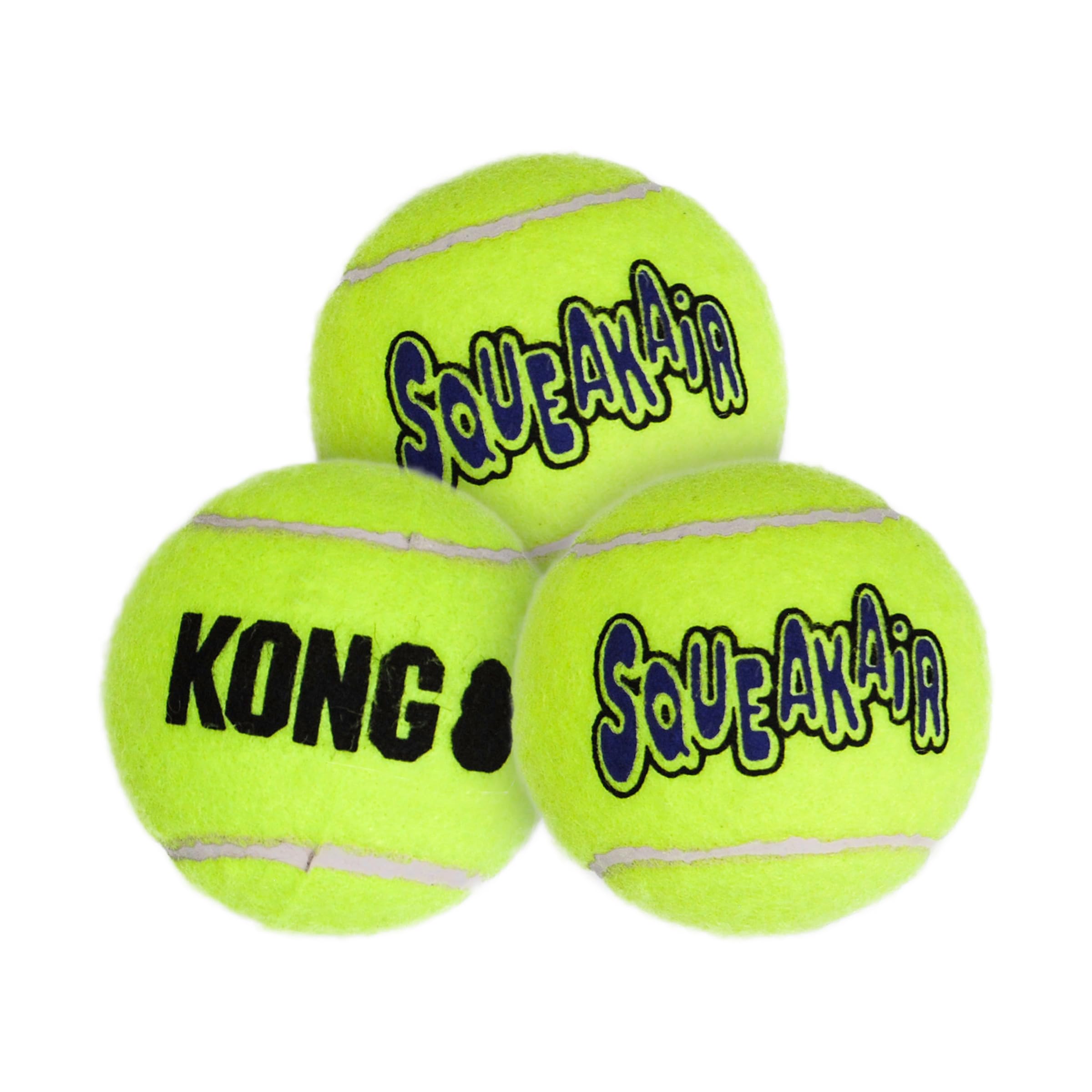 KONG Air Dog SqueakAir ball close-up highlights durable fetch and squeaky play.