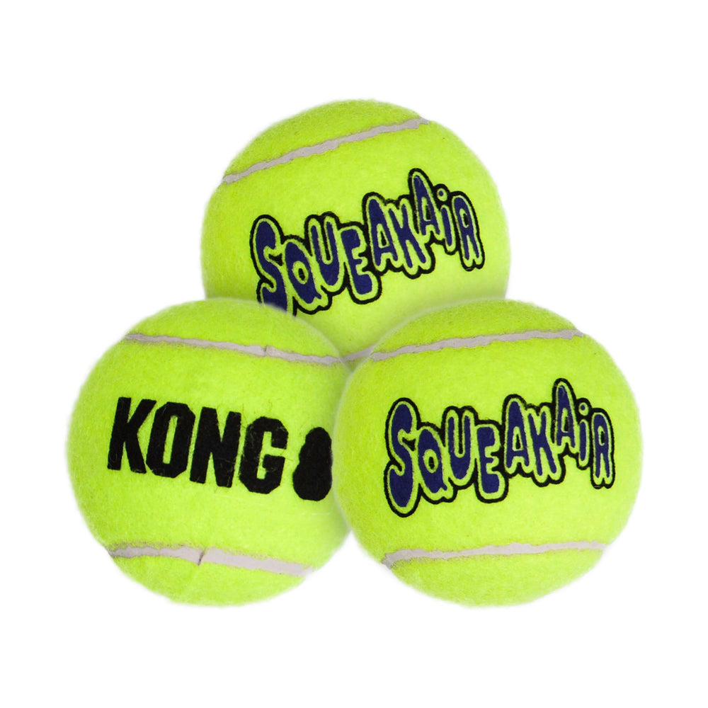 KONG Air Dog SqueakAir ball close-up highlights durable fetch and squeaky play.