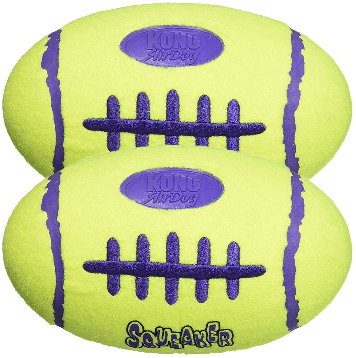 KONG Air Squeaker Football dog toy set of 2 for medium dogs, ideal for fetch