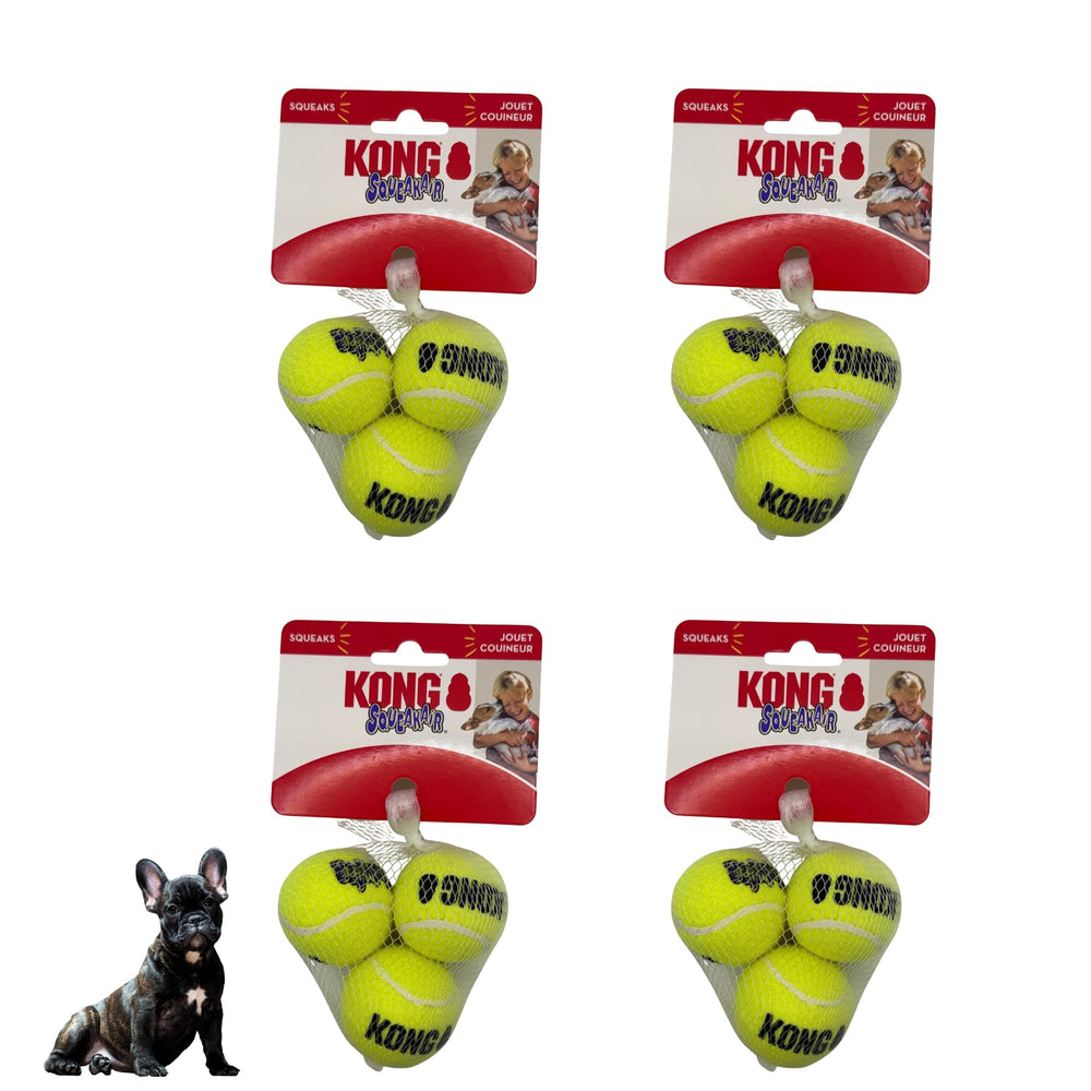 KONG Air Squeakers Tennis Balls Small 2-inch 4-pack for interactive fetch and gentle chewing