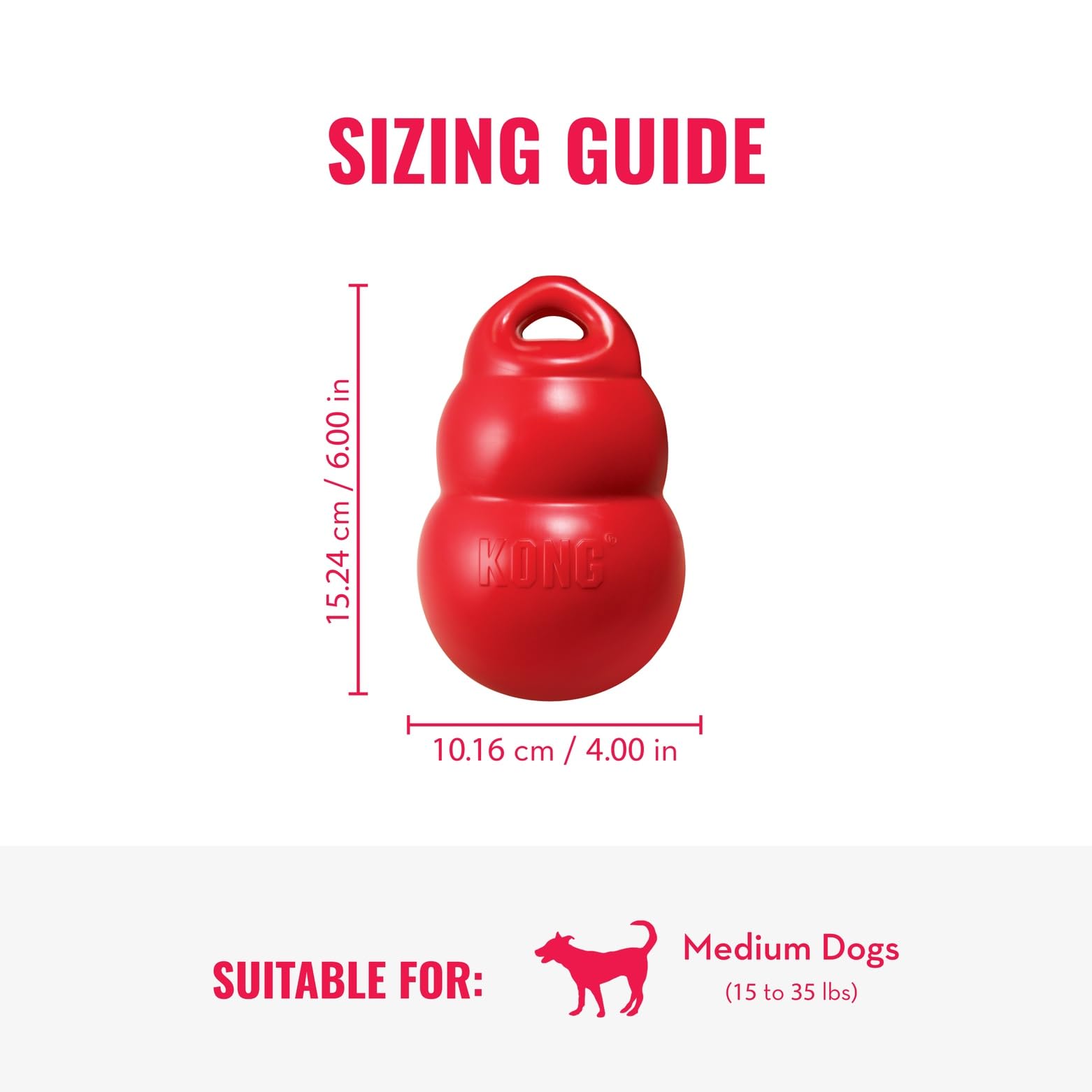 KONG Bounzer Medium features a top handle for easy throwing.