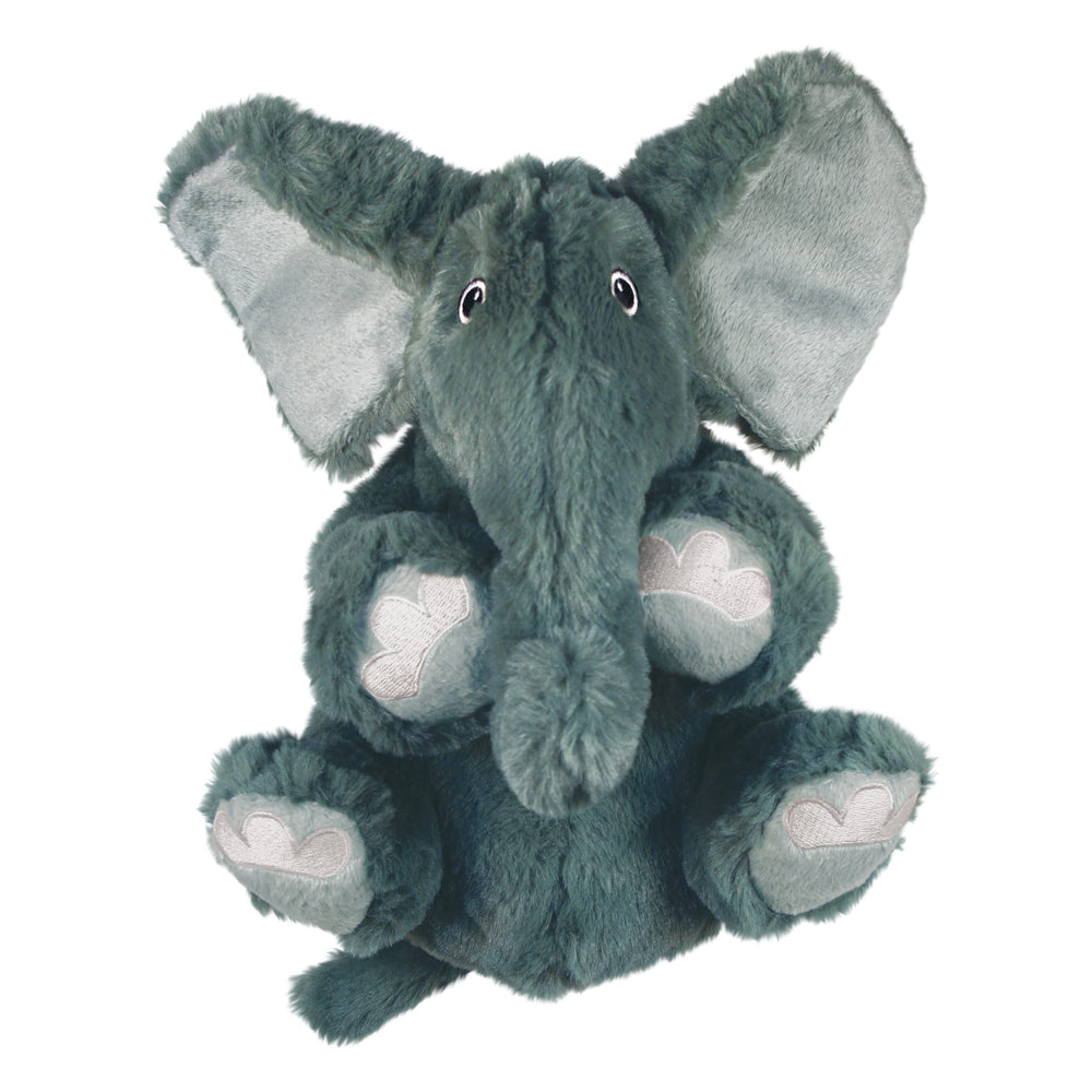 KONG Comfort Kiddos Elephant close-up with removable squeaker demonstrates quiet-time removal