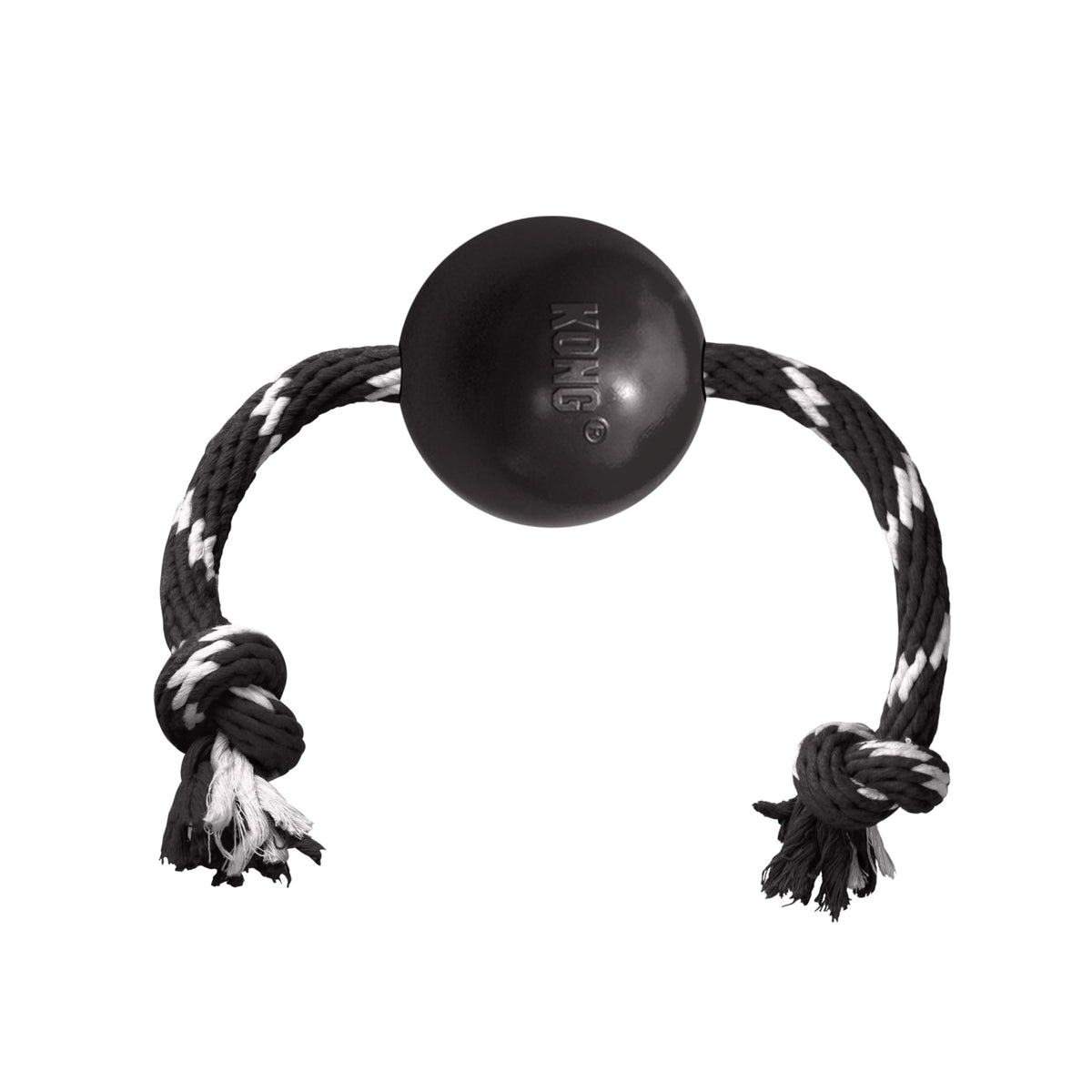 Pelota KONG Extreme con cuerda negra para perros grandes, ideal para lanzar y jugar