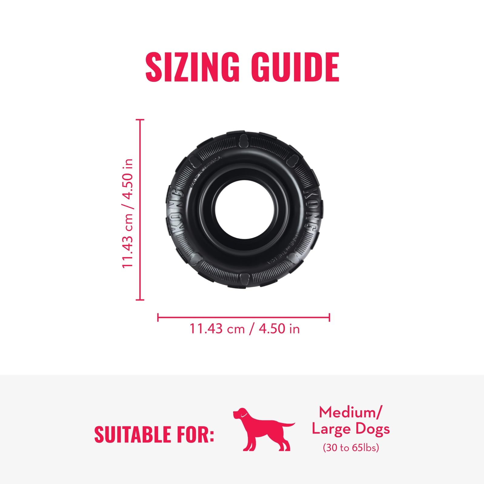 KONG Extreme Tires stuffed with snacks to extend playtime.