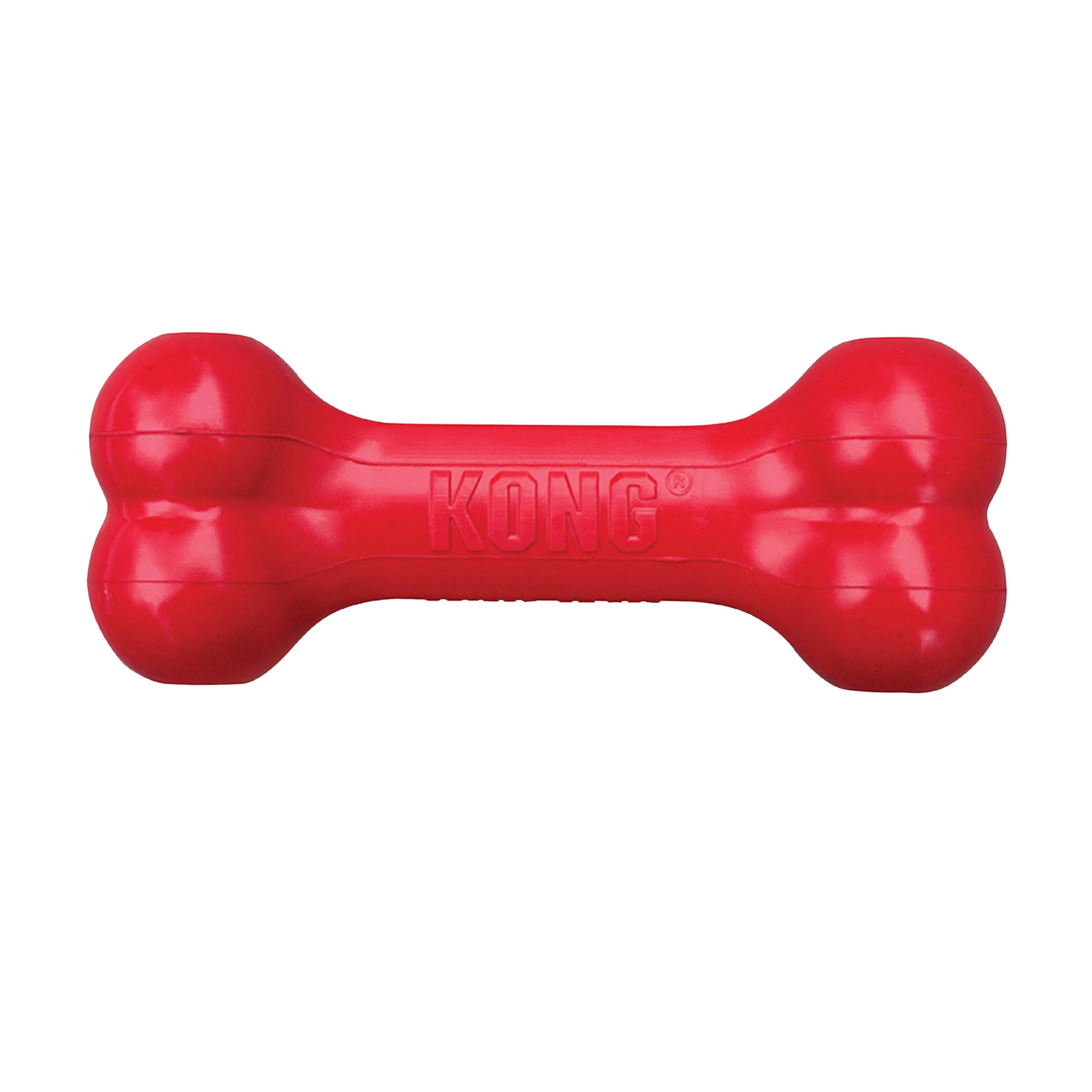 KONG Goodie Bone front view, durable red rubber for engaging chewers and treat dispensing.
