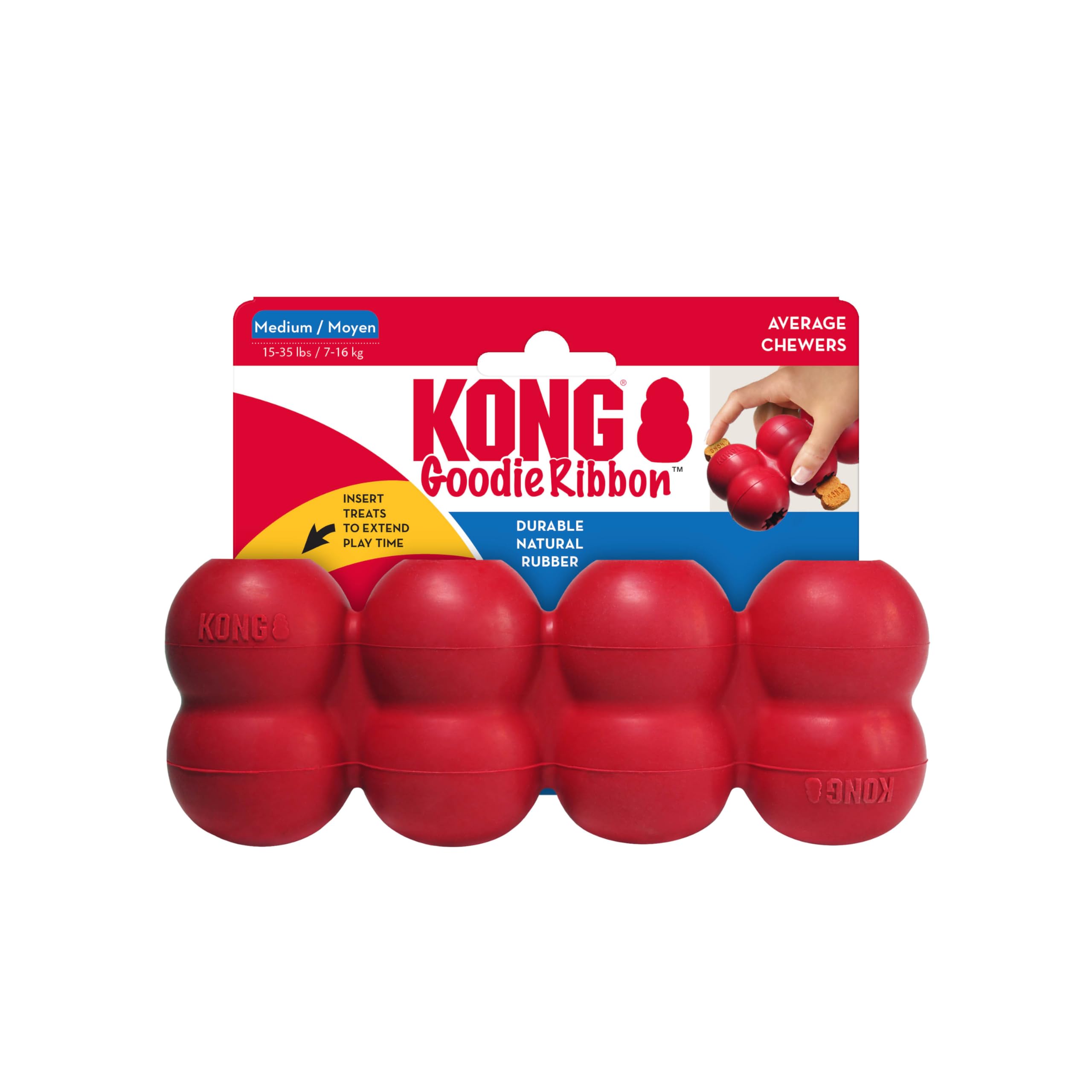KONG Goodie Ribbon close-up shows four fillable grippers for extended play