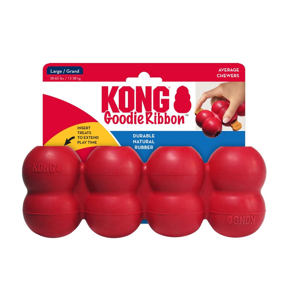 KONG Goodie Ribbon stuffed compartments offering kibble and treats for mental challenge