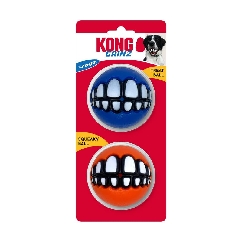 KONG Grinz squeaky ball close-up promotes interactive fetch and durable fun.