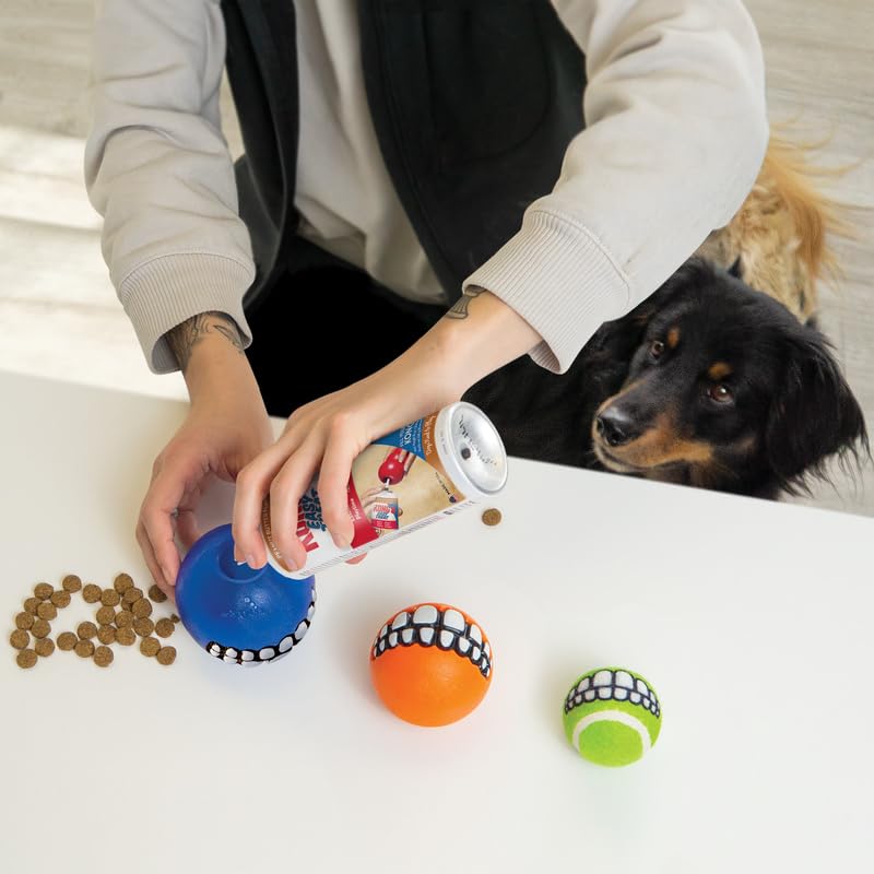 KONG Grinz treat ball demonstrates stuffing treats for extended challenge.