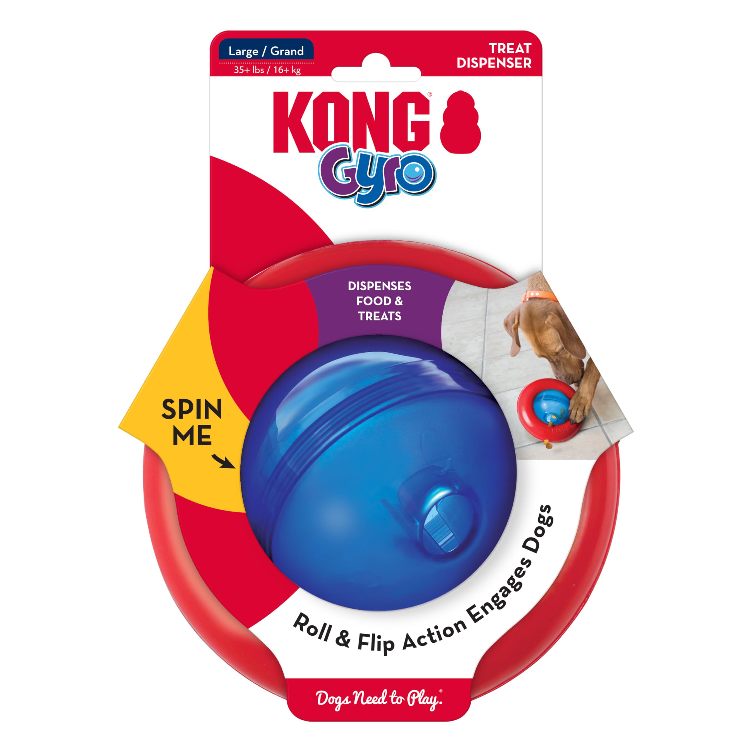 KONG Gyro interactive dog toy with roll action for engaging treat play