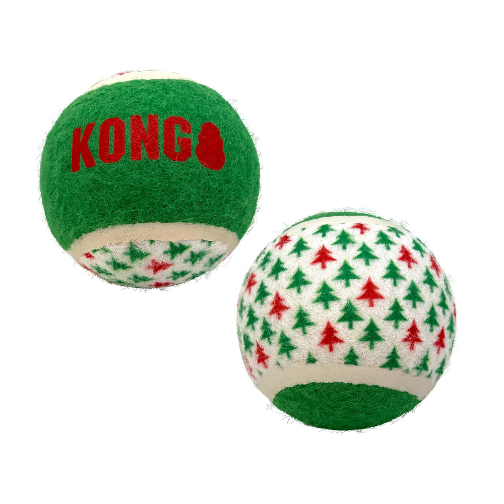 KONG Holiday Sport Balls 2-pack in seasonal colors for holiday play.