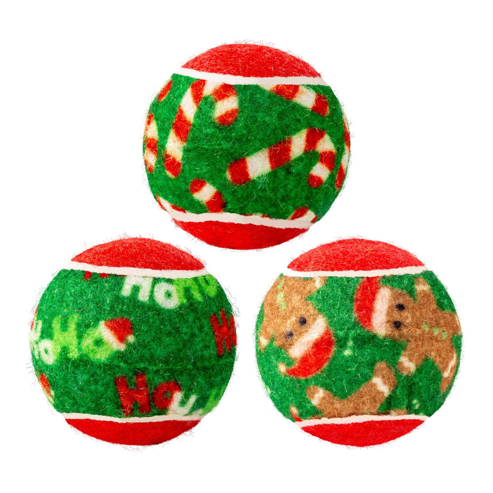 KONG Holiday SqueakAir 6-pack arranged for holiday fetch and backup balls.