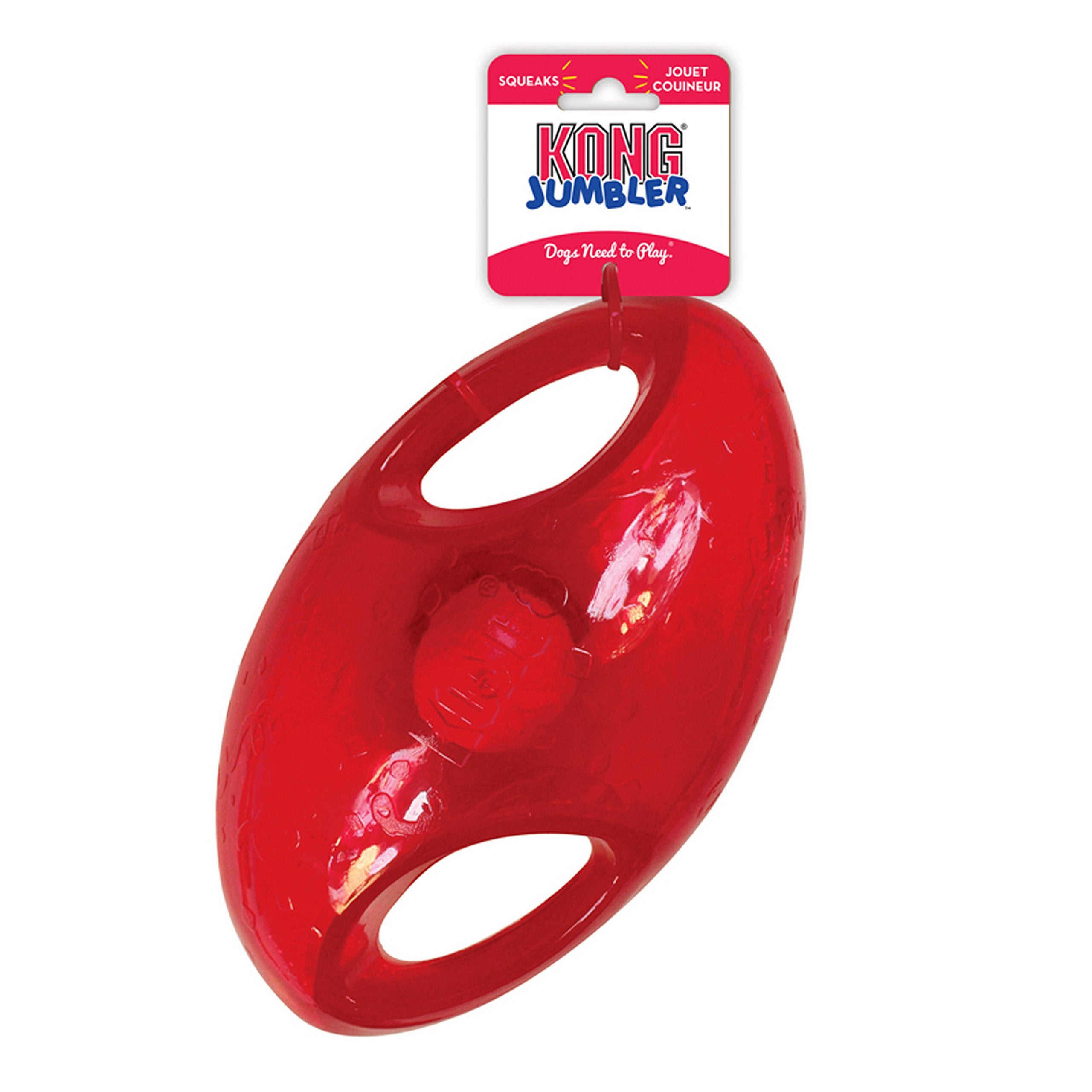 KONG Jumbler handles provide easy pickup after playtime