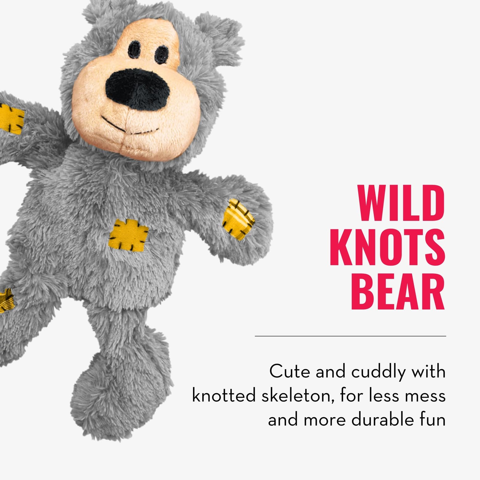 KONG Knots Bear reinforced plush design resists heavy chewers.