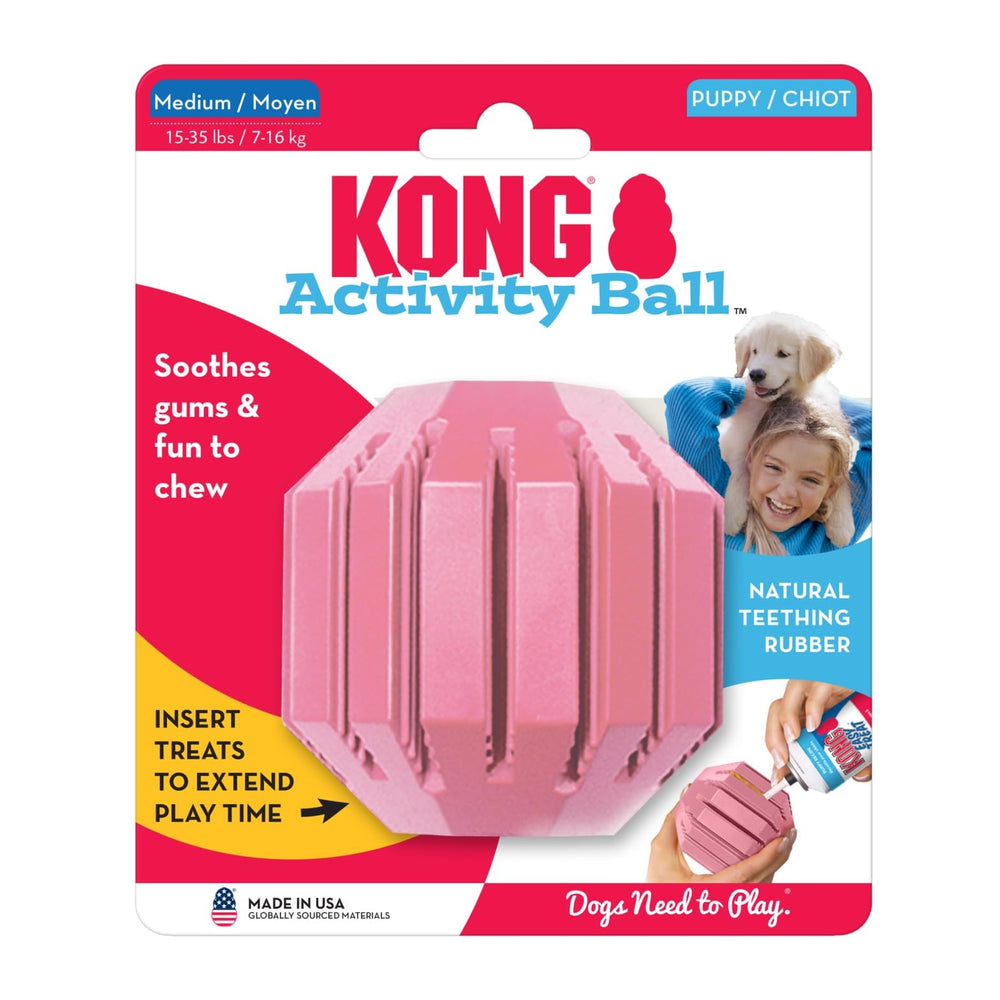 KONG Puppy Activity Ball suited for small- to medium-breed puppies.