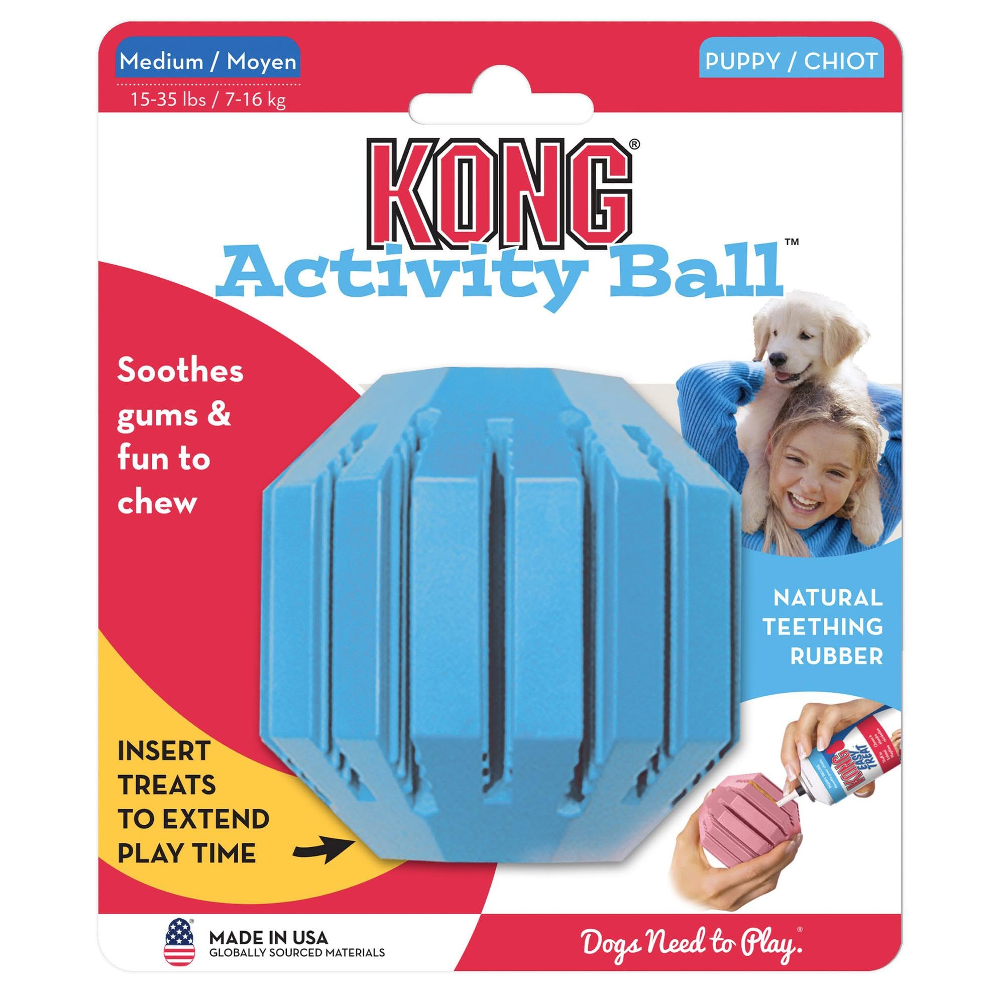 KONG Puppy Activity Ball dishwasher-safe for easy cleaning after play.