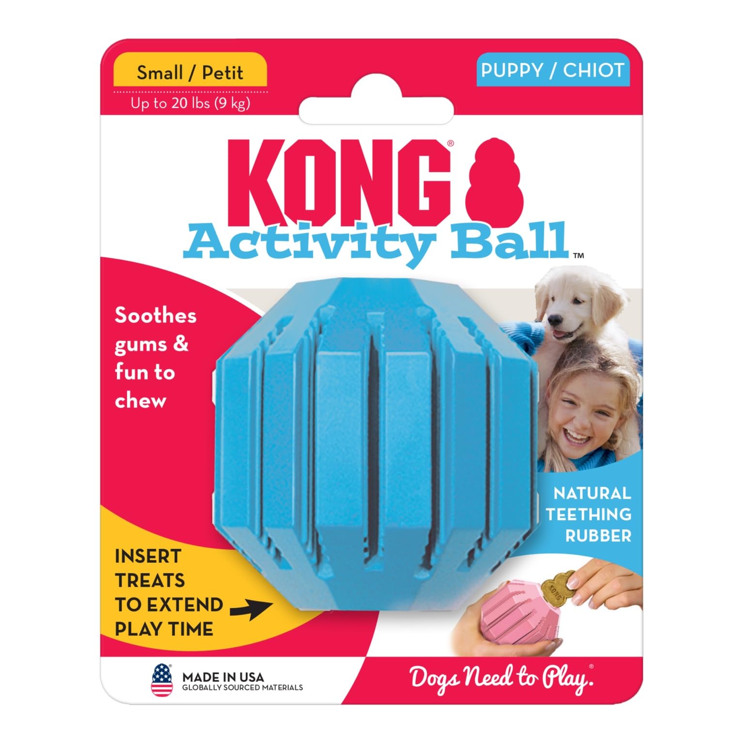 KONG Puppy Activity Ball color variation hints at playful, colorful options.