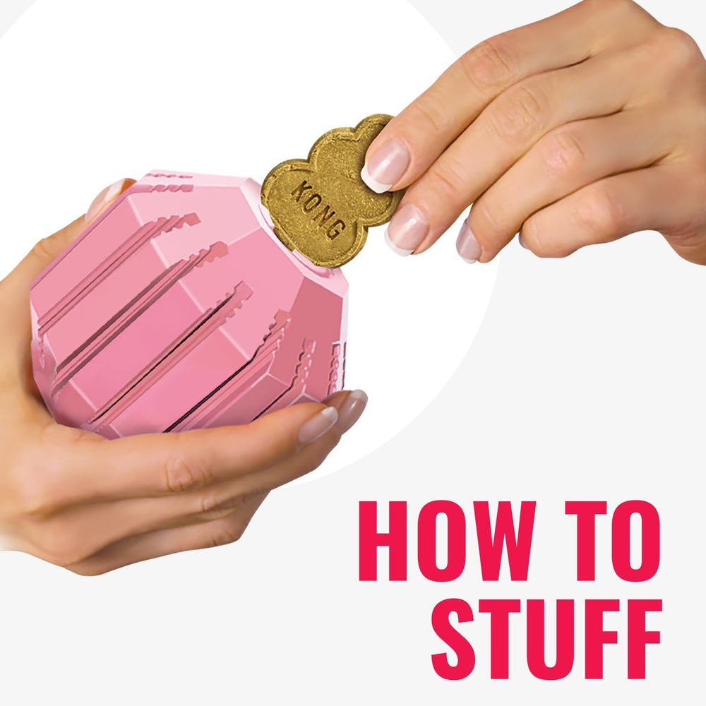 KONG Puppy Ball stuffed with snacks to extend engagement and cognitive challenge.