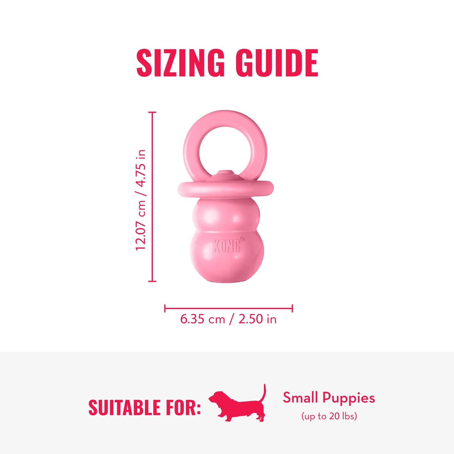 Durable natural rubber KONG Puppy Binkie withstands daily teething