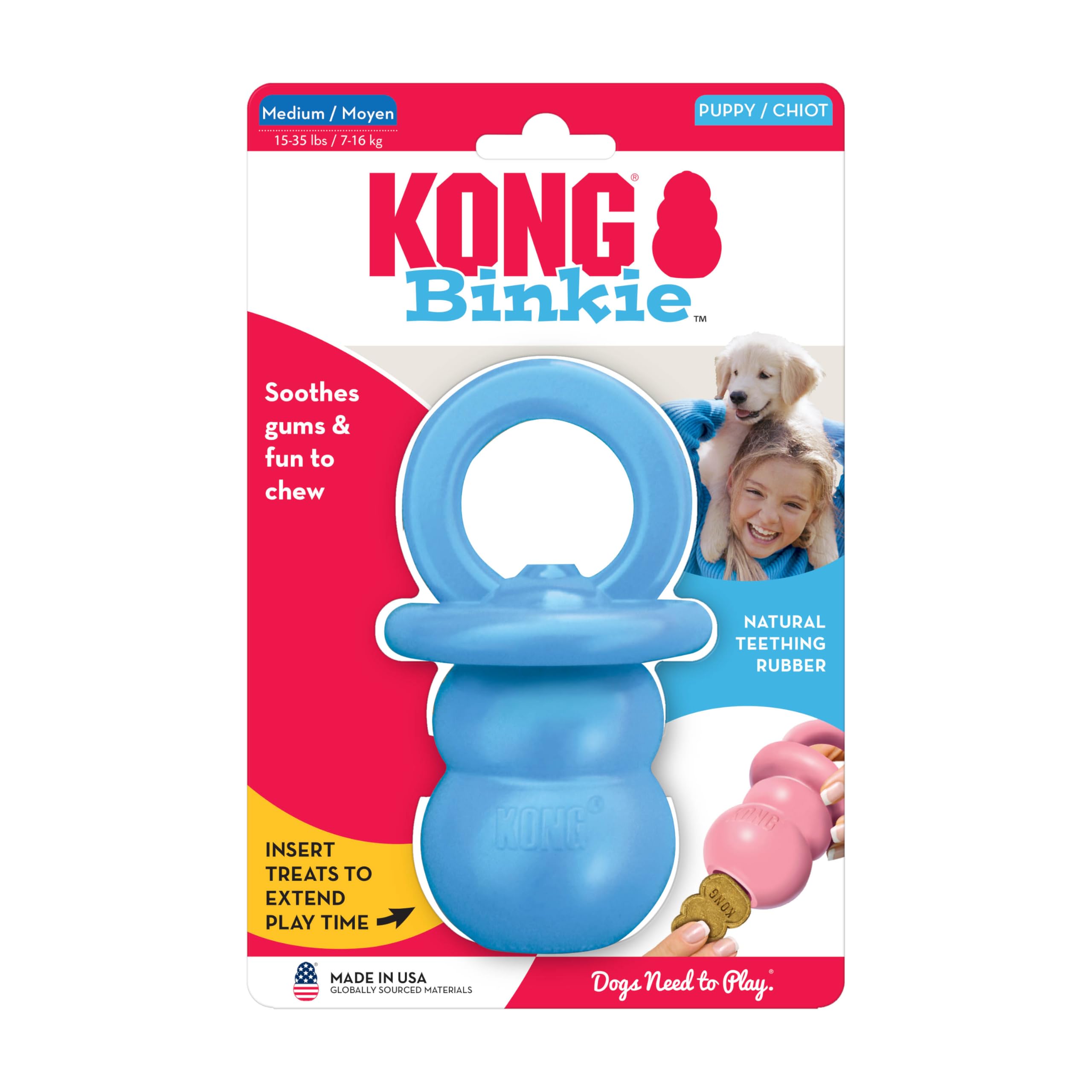 KONG Puppy Binkie filled with treats extends playtime for medium puppies