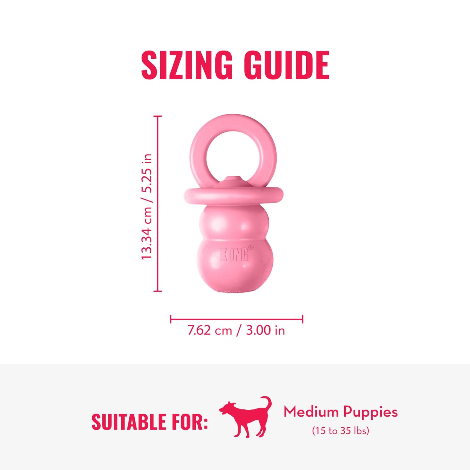 KONG Puppy Binkie treat-stuffing feature invites kibble or peanut butter challenges.