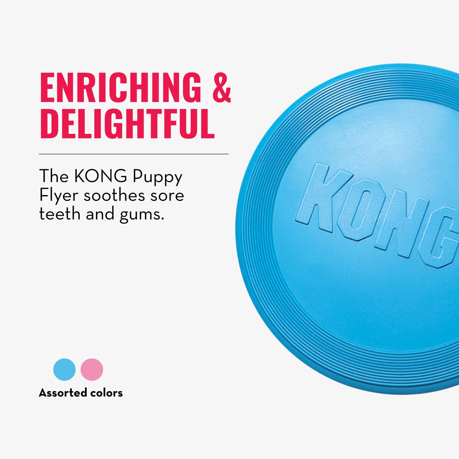 KONG Puppy Flyer packaging scene showing random color selection