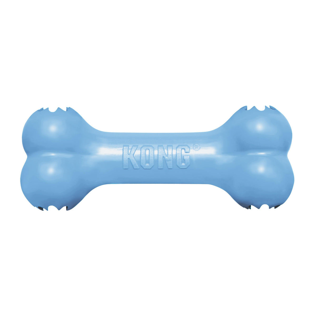 KONG Puppy Goodie Bone blue side view for teething and play.
