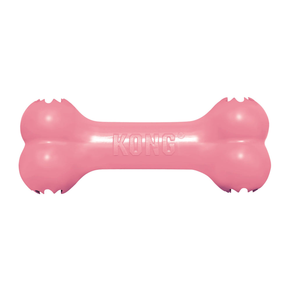 KONG Puppy Goodie Bone pink closeup showing chew surface for teething puppies.