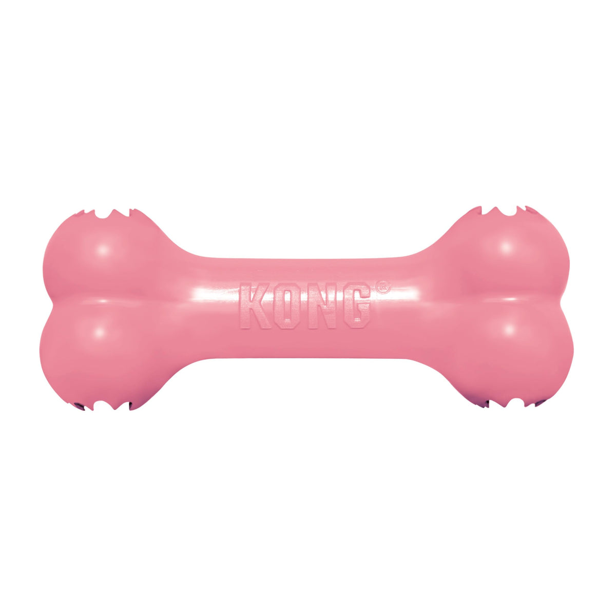 KONG Puppy Goodie Bone pink closeup showing chew surface for teething puppies.