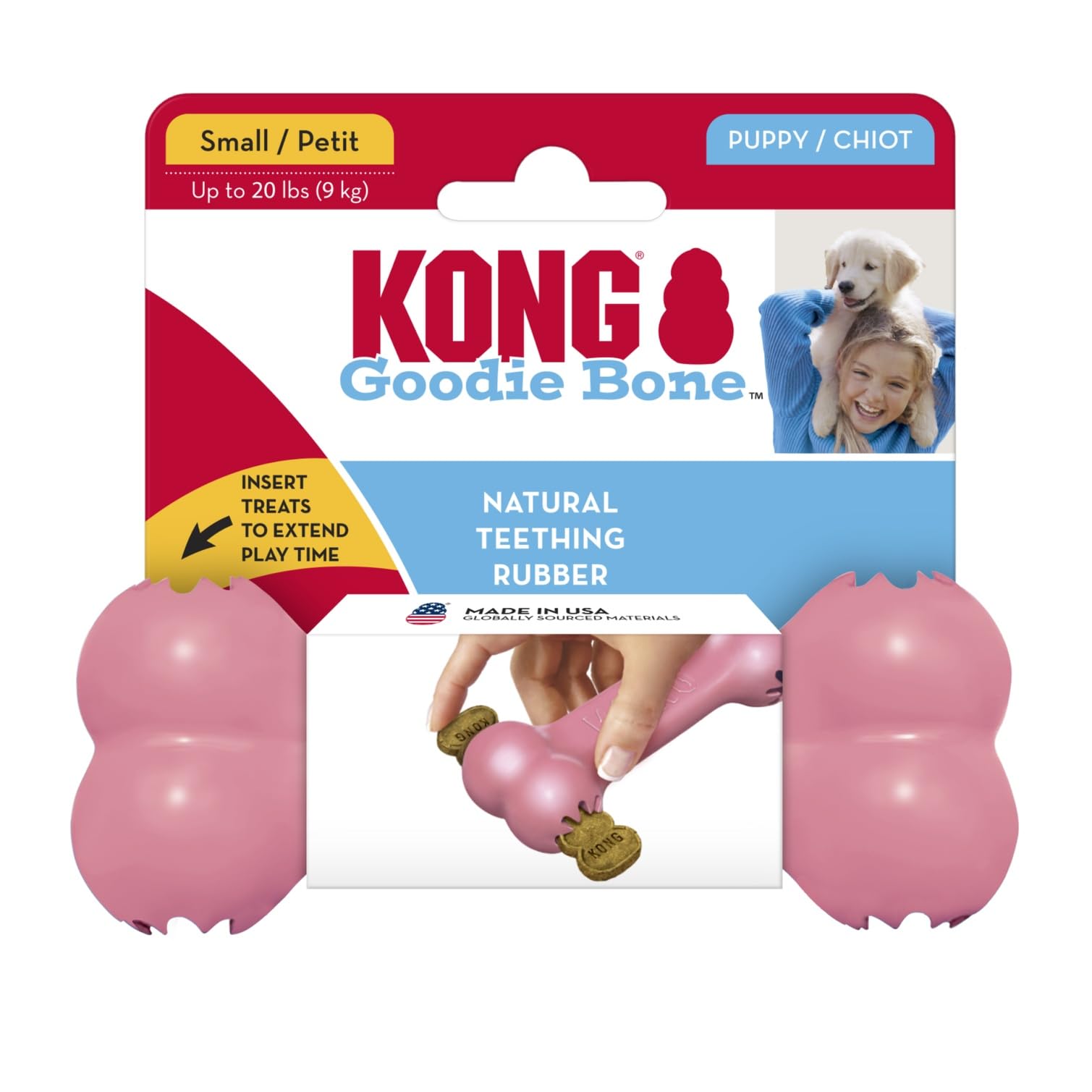 KONG Puppy Goodie Bone for small dogs supports safe supervised playtime.