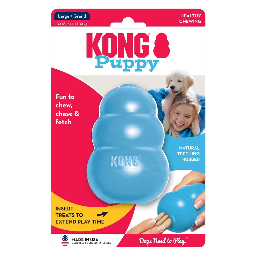 KONG Puppy blue supervised-play reminder for safe use.