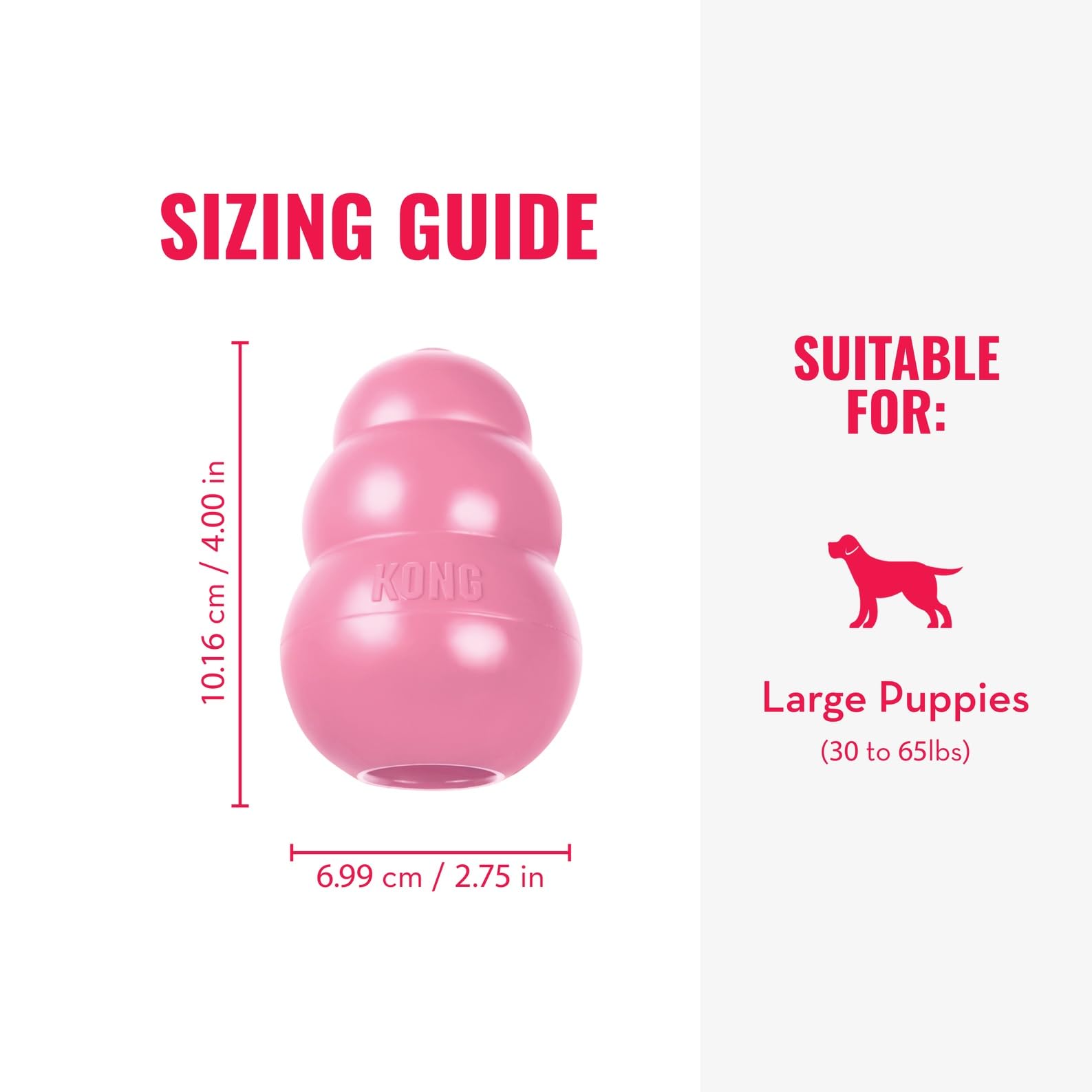 KONG Puppy teething closeup emphasizing soothing rubber for gums during chewing.