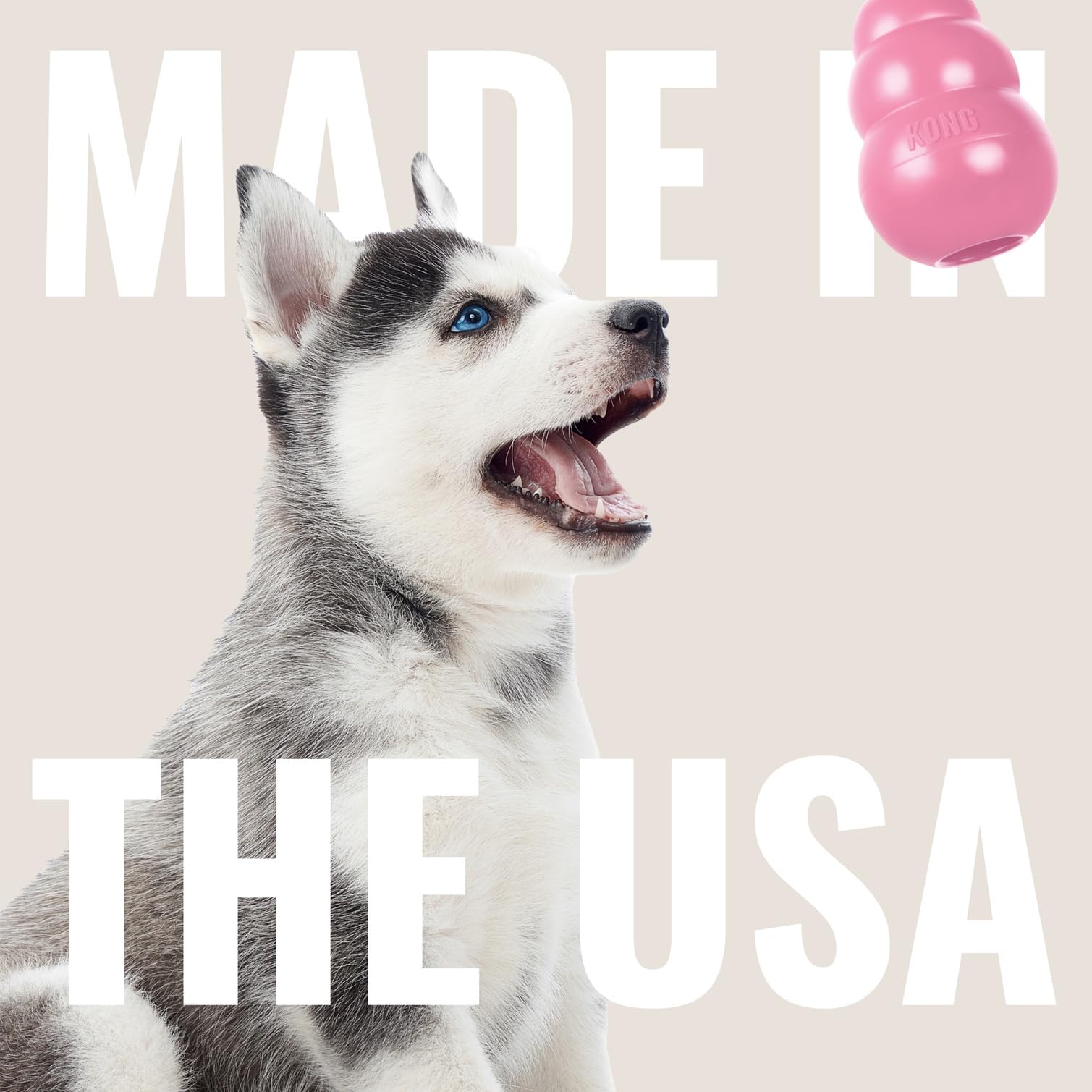 KONG Puppy Toy pink durable rubber stands up to gentle chewing and play.