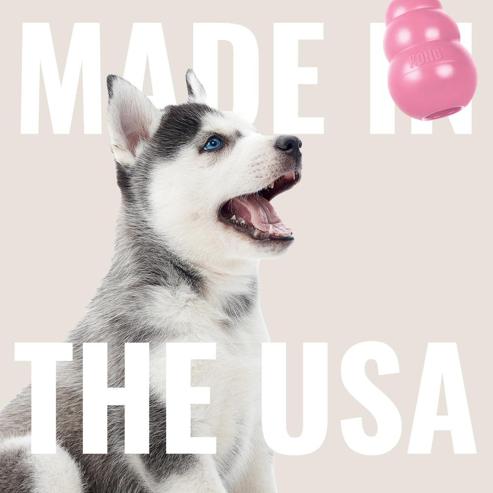 KONG Puppy Toy pink durable rubber stands up to gentle chewing and play.