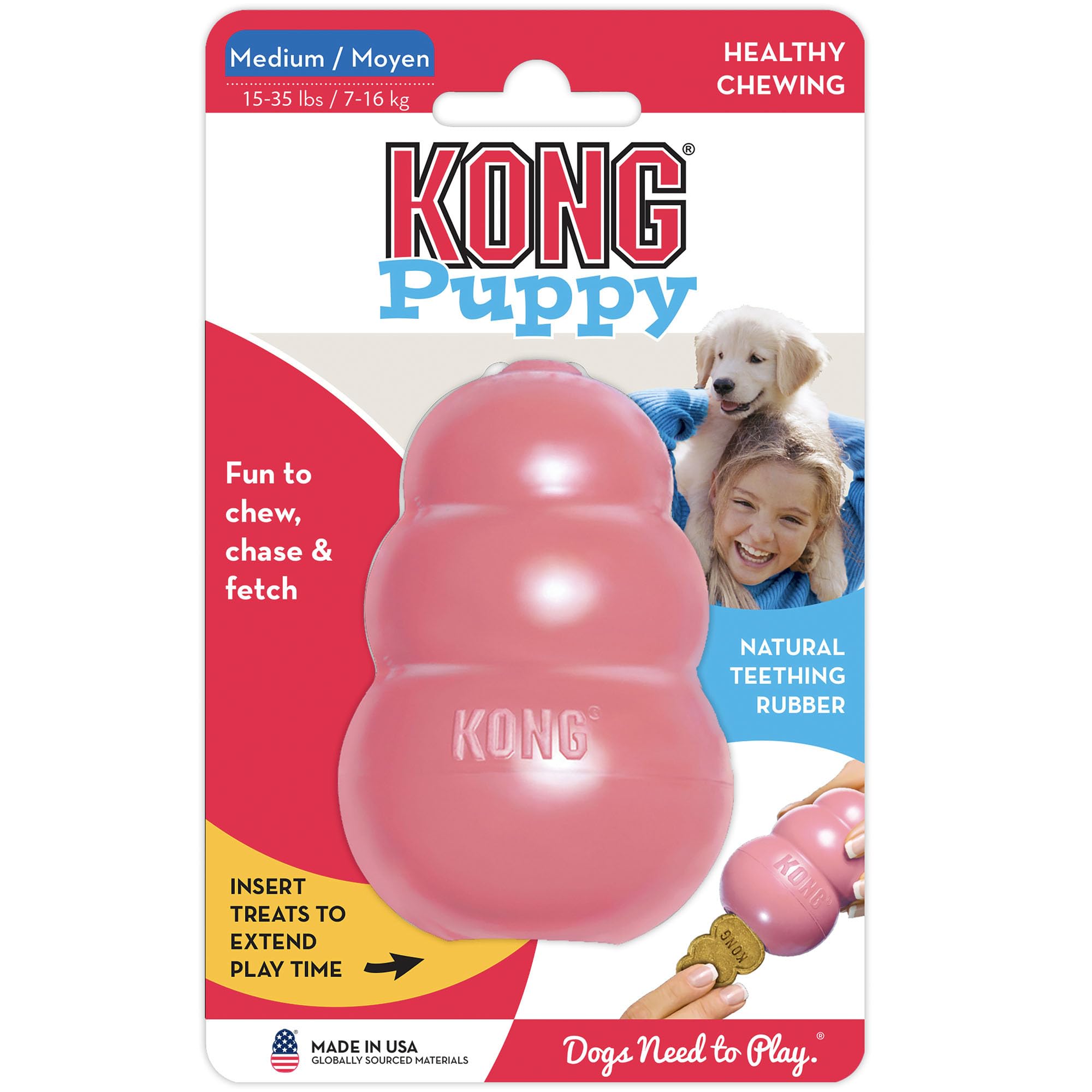 KONG Puppy Toy pink gift-ready package signals premium pet toy.